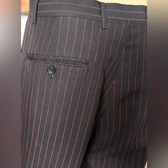 Designed in Italy Wide Leg High Rise Women 32/27 Trouser in Black Red Pinstripe - Picture 4 of 11